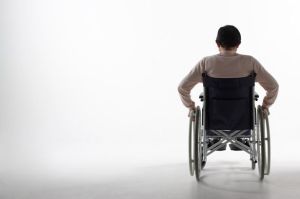Senior man on wheelchair, rear view-814552